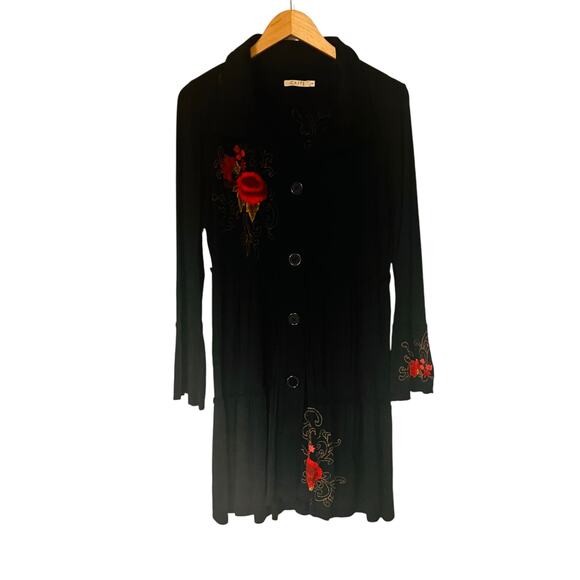 Caite Black Embroidered Long Sleeve Button Up Dress Size S Small - Picture 1 of 7